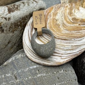 “Natural handmade pebble ring, size O, eco-friendly stone jewellery”