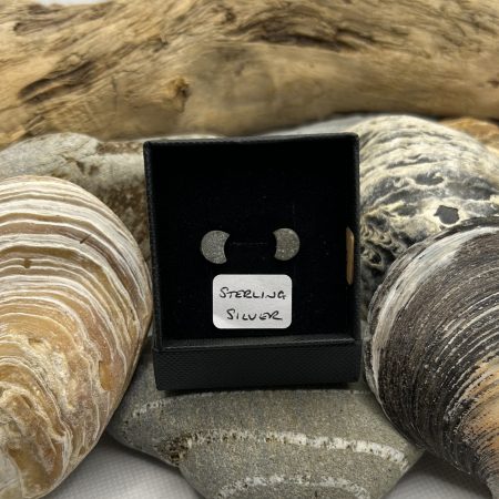 Sterling Silver Crescent Moon Shaped Stone Earrings