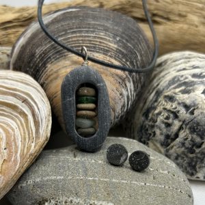 Stone Stacker Pendant and Sterling Silver Stone Earrings Set