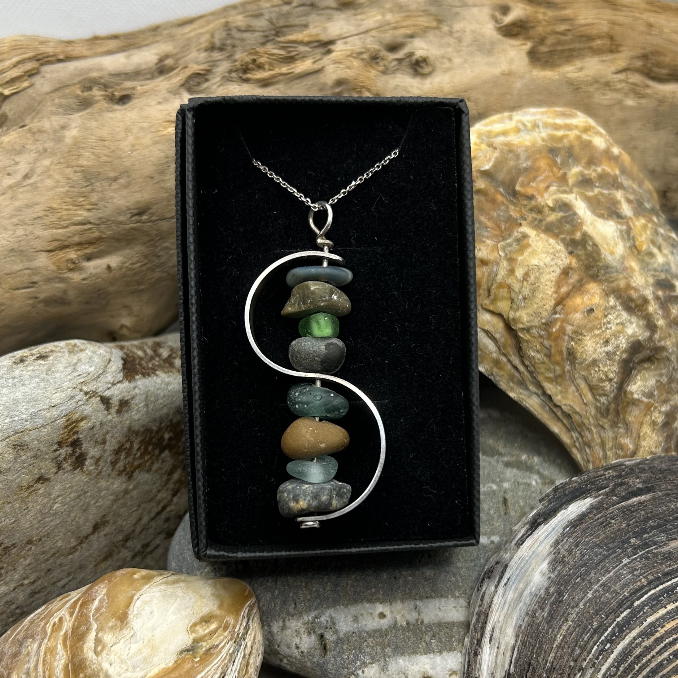 Sterling Silver S Shaped Pendant With Sea Glass