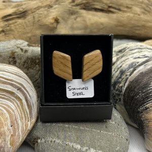 Oak Wood Stainless Steel Earrings