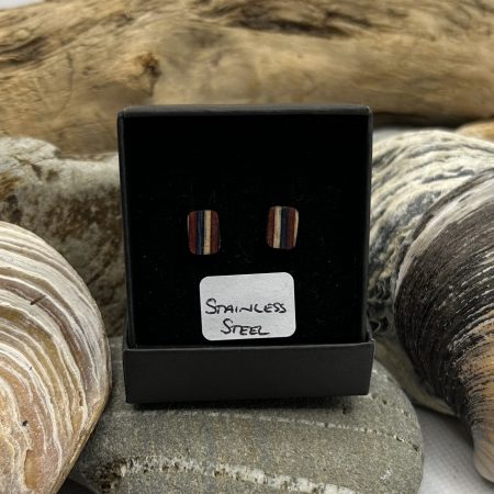 Red, Cream and Blue Stainless Steel Earrings