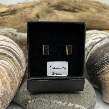 Black and Browns Wooden Stainless Steel Earrings