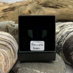 Green and Black Wooden Stainless Steel Earrings