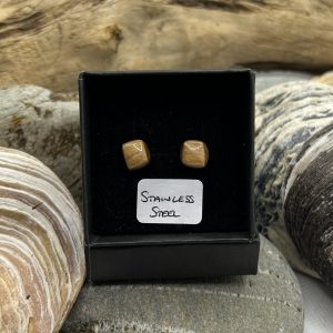 Oak Wood Stainless Steel Earrings