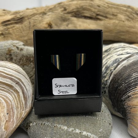 Blue, Green and Browns Wooden Stainless Steel Earrings