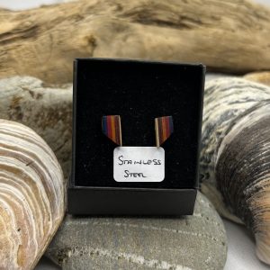 Multi Stripe Wood Stainless Steel Earrings