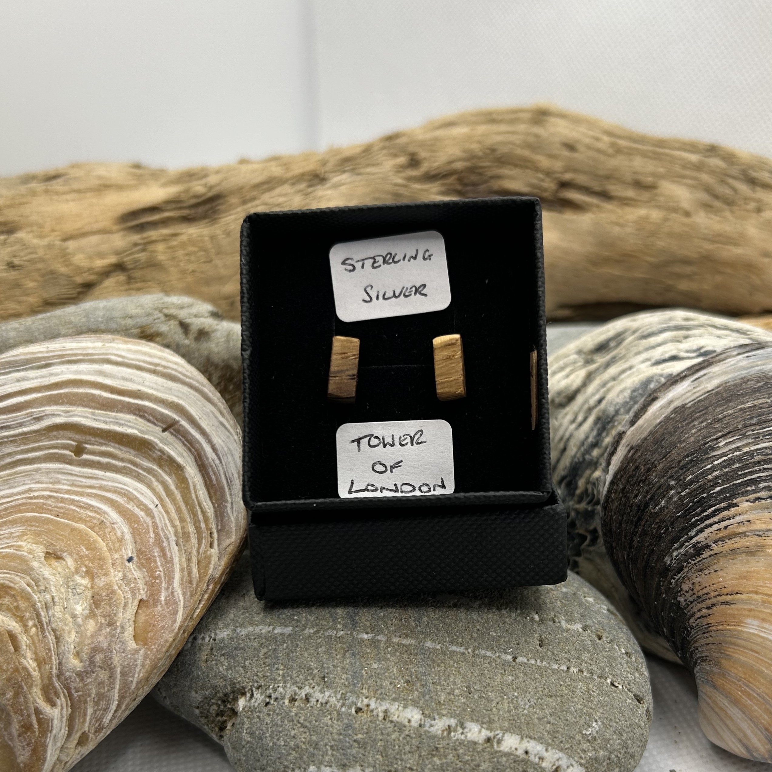 Tower Of London Oak Rectangular Sterling Silver Earrings