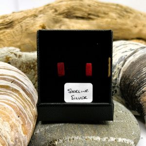 Red Wooden Sterling Silver Earrings