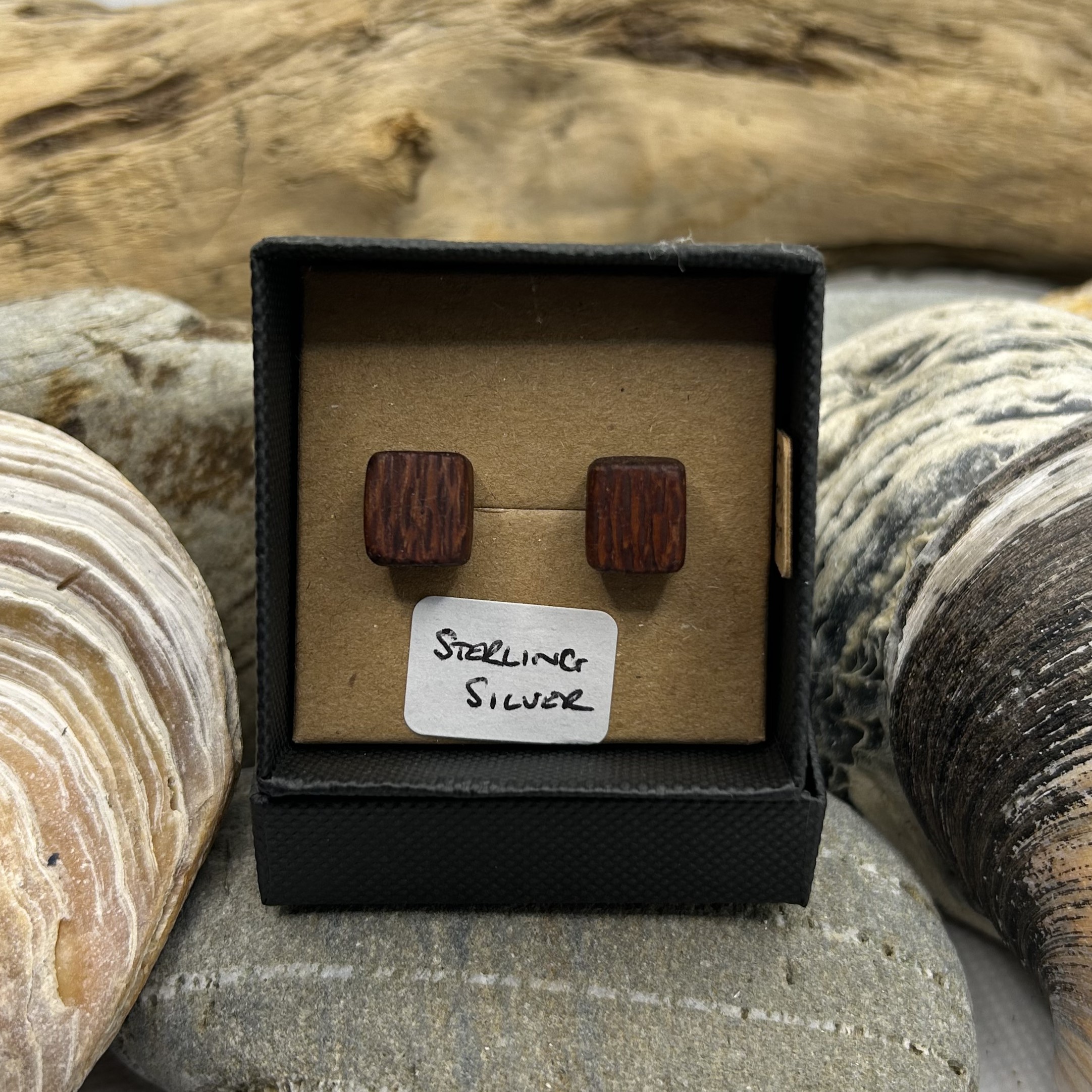 Knob Thorn Wooden Sterling Silver Earrings