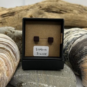 Deep Brownish Purple Wood Sterling Silver Earrings