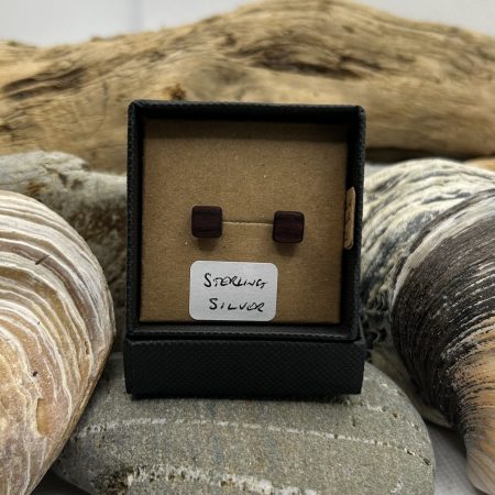 Deep Brownish Purple Wood Sterling Silver Earrings