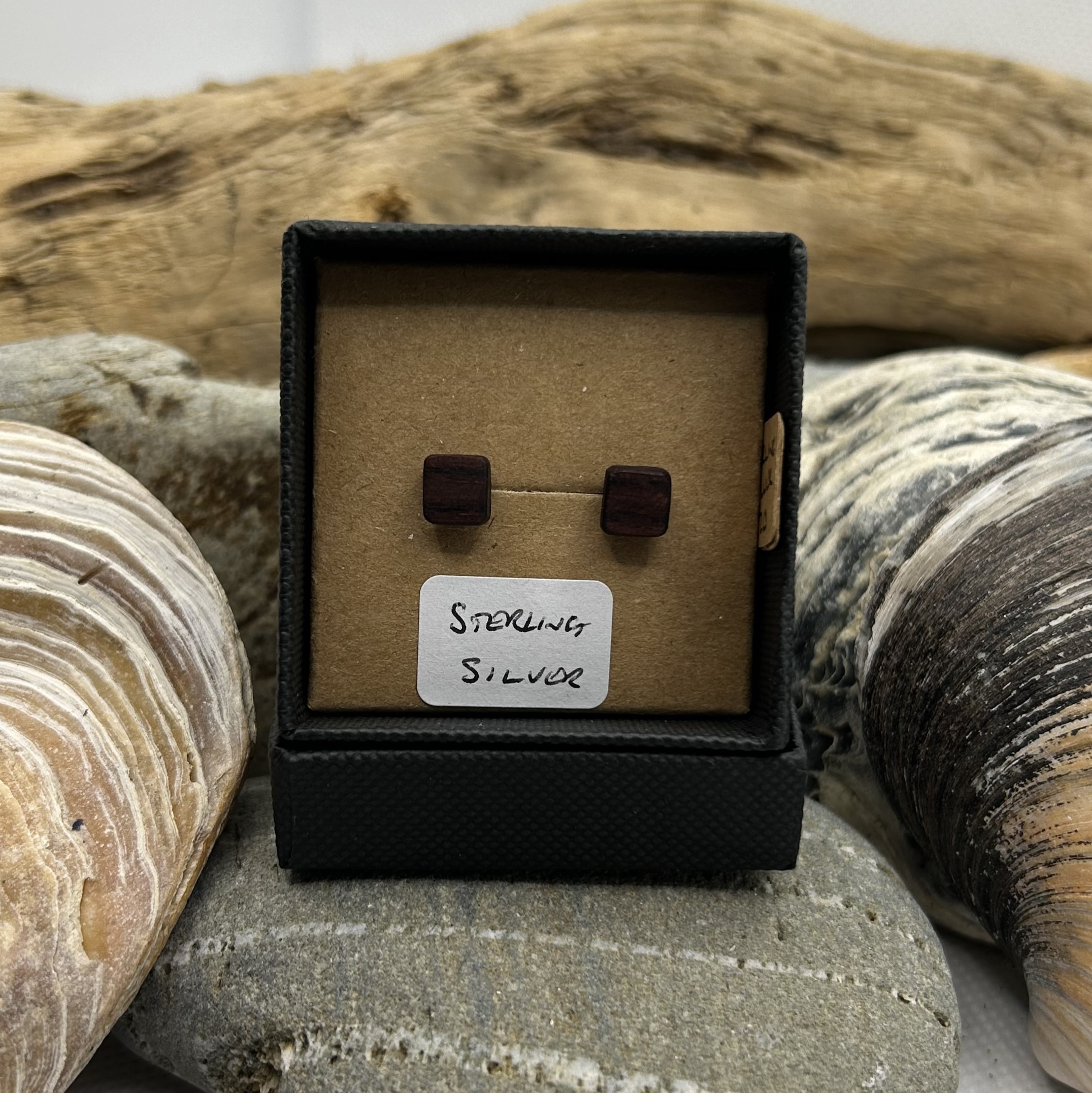 Deep Brownish Purple Wood Sterling Silver Earrings