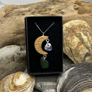 Oak Moon and Sea Glass Sterling Silver Pendant