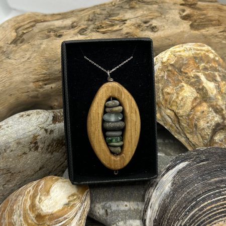 Oak and Sea Glass Stacker Sterling Silver Pendant