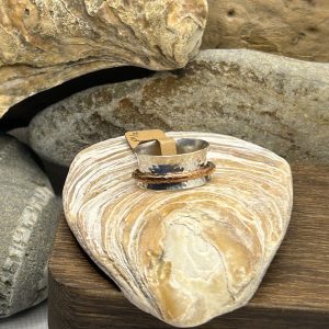 Handmade Sterling Silver & Copper Spinner Ring – Hammered Finish, Size P½