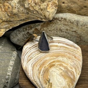 Handmade Sterling Silver Ring with Blue Sea Glass – Triangular Sea Glass Ring, Size T 1\2