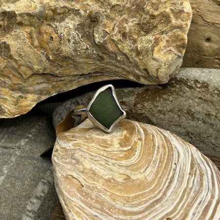 Handmade Sterling Silver Ring with Green Sea Glass – Size S 1\2