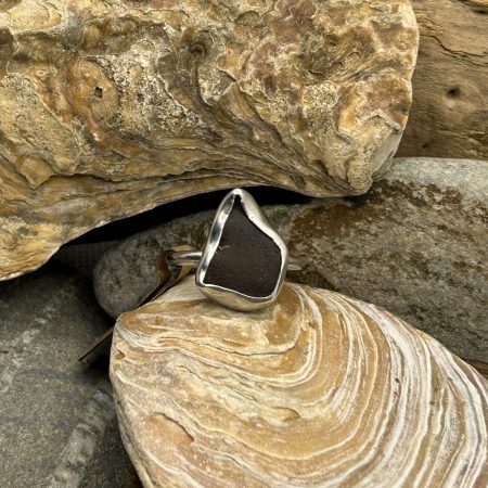Handmade Sterling Silver Ring with Brown Sea Glass – Size S 1\2