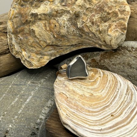 Handmade Sterling Silver Ring with Clear Frosted Sea Glass – Size U