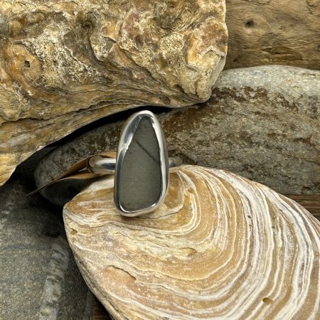 Handmade Sterling Silver Ring with Clear Frosted Sea Glass – Size Y½