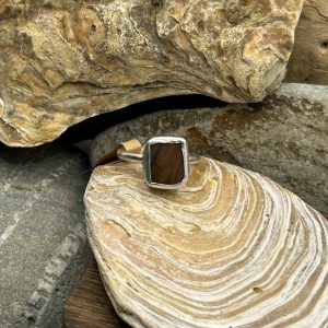 Handmade Sterling Silver Ring with Olive Wood – Size M 1\2