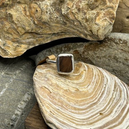 Handmade Sterling Silver Ring with Olive Wood – Size M 1\2